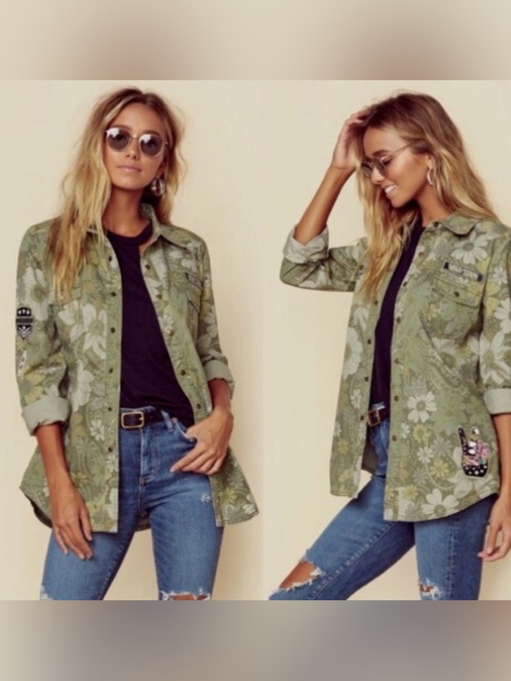 Spell & The Gypsy Collective Eden Camo Jacket Floral Embroidered Large